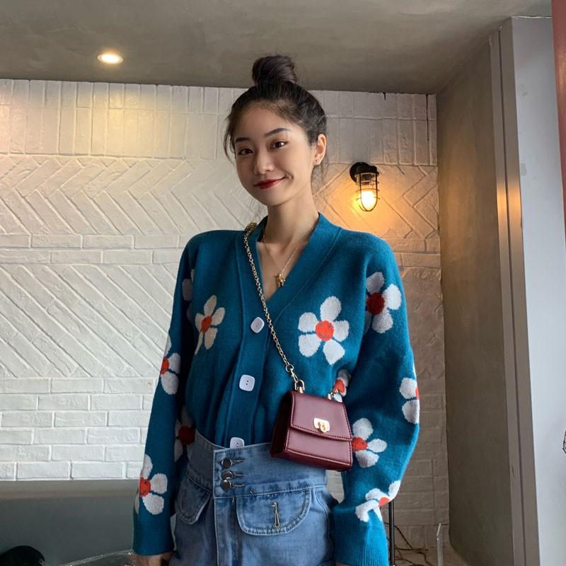 カーディガン 花柄 スマイル トレンド レディース ショート丈 長袖 青 黒 大人可愛い 四角 送料無料 Dot Dot 9 通販 Yahoo ショッピング