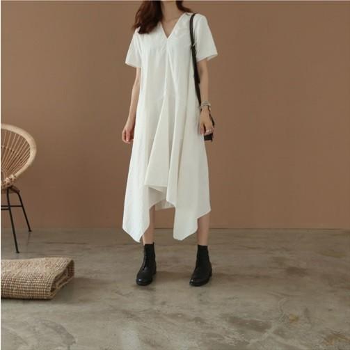 ワンピース Vネック 半袖 アシンメトリー ロング マキシ ピンク 白 ホワイト 大人カジュアル 送料無料 Dot Dot 9 通販 Yahoo ショッピング