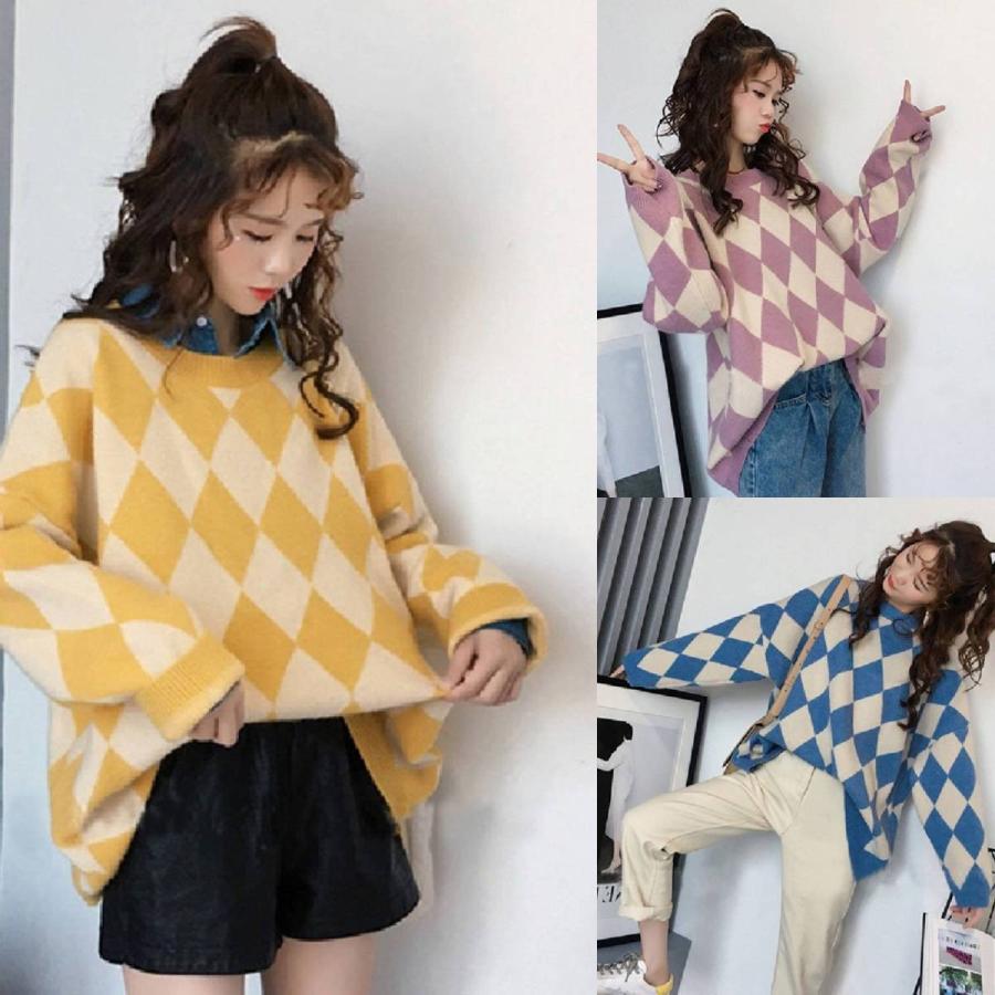 プルオーバー レディース セーター 秋冬 アーガイル柄 ニットセーター クルーネック ニットトップス 送料無料 Kar0106 Dot 9 通販 Yahoo ショッピング