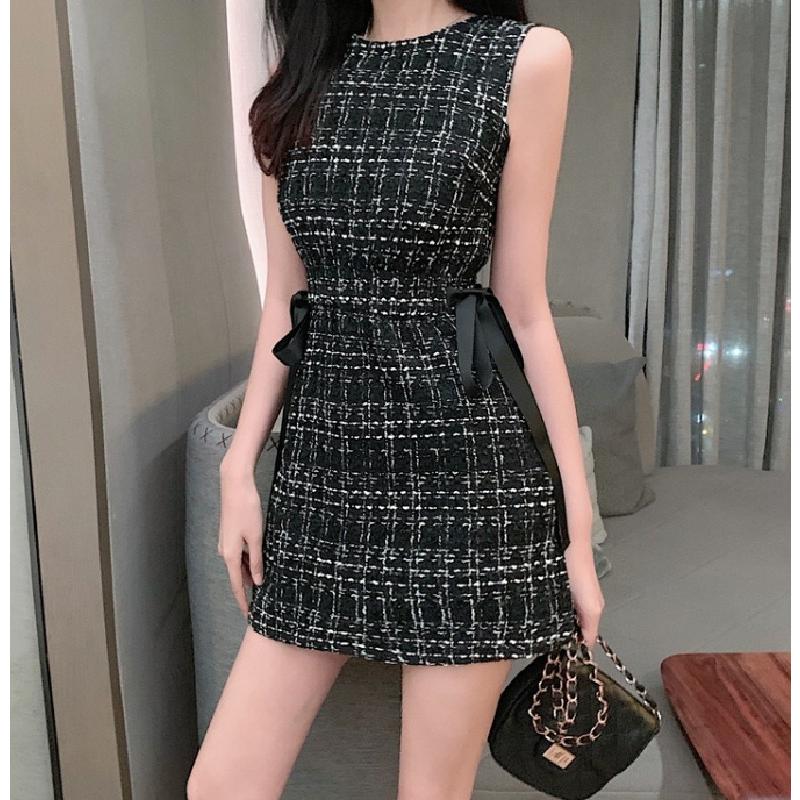 ワンピース レディース ツイードワンピース ノースリーブ ウエストリボン付き ショートミニ丈 送料無料 Kar0180 Dot 9 通販 Yahoo ショッピング