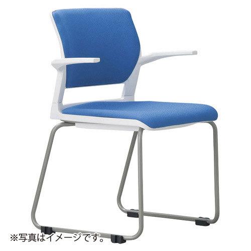 アイコ 法人限定 ミーティングチェア  ビニールレザー 4脚セット  肘付タイプ ホワイトシェル PBU（パステルブルー）