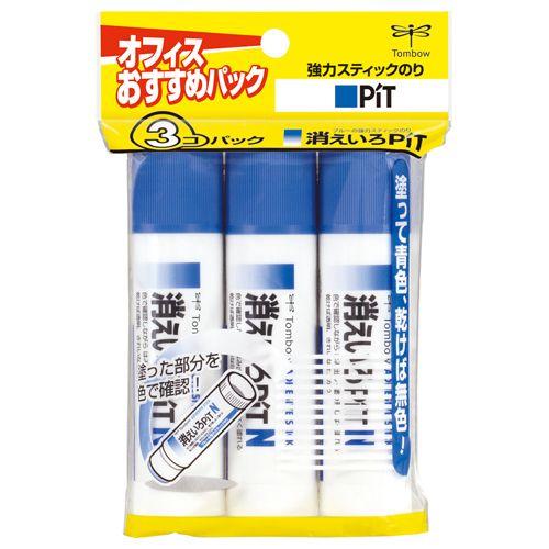 トンボ鉛筆 スティック糊消えいろピットN3Pパック入り : どっと