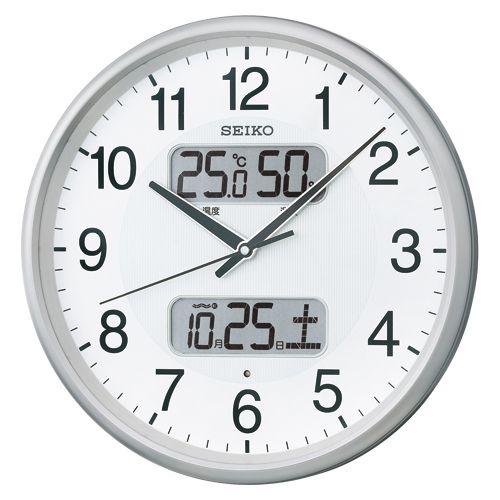 ●セイコー　セイコークロック　温湿度計カレンダー表示つき電波アナログ掛時計（銀）｜dotkae-ru
