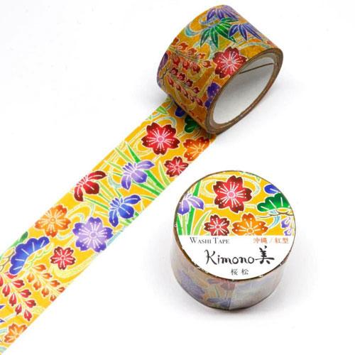 カミイソ Kimono美 和紙マスキングテープ マステ 沖縄/紅型 桜松 25mm