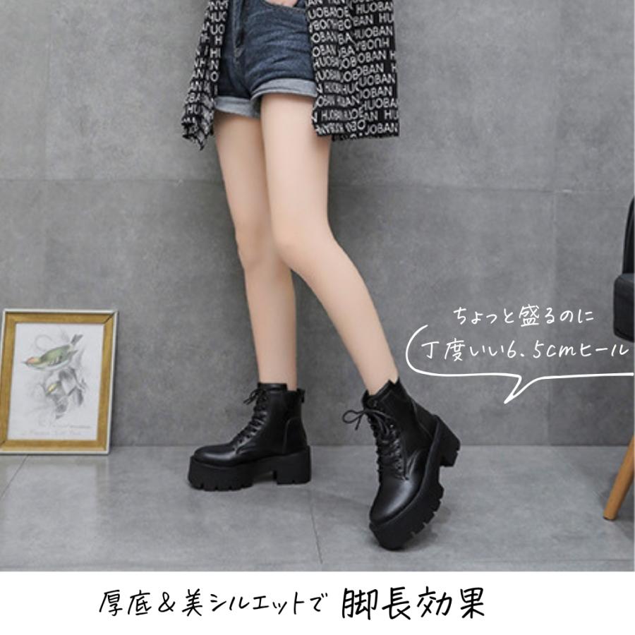 ブーツ レディース ショート 厚底 6.5cm  レースアップブーツ 黒 ヒールアップブーツ 疲れにくい 身長アップ  後ろジップ おしゃれ コスプレブーツ 爆買 |  | 01