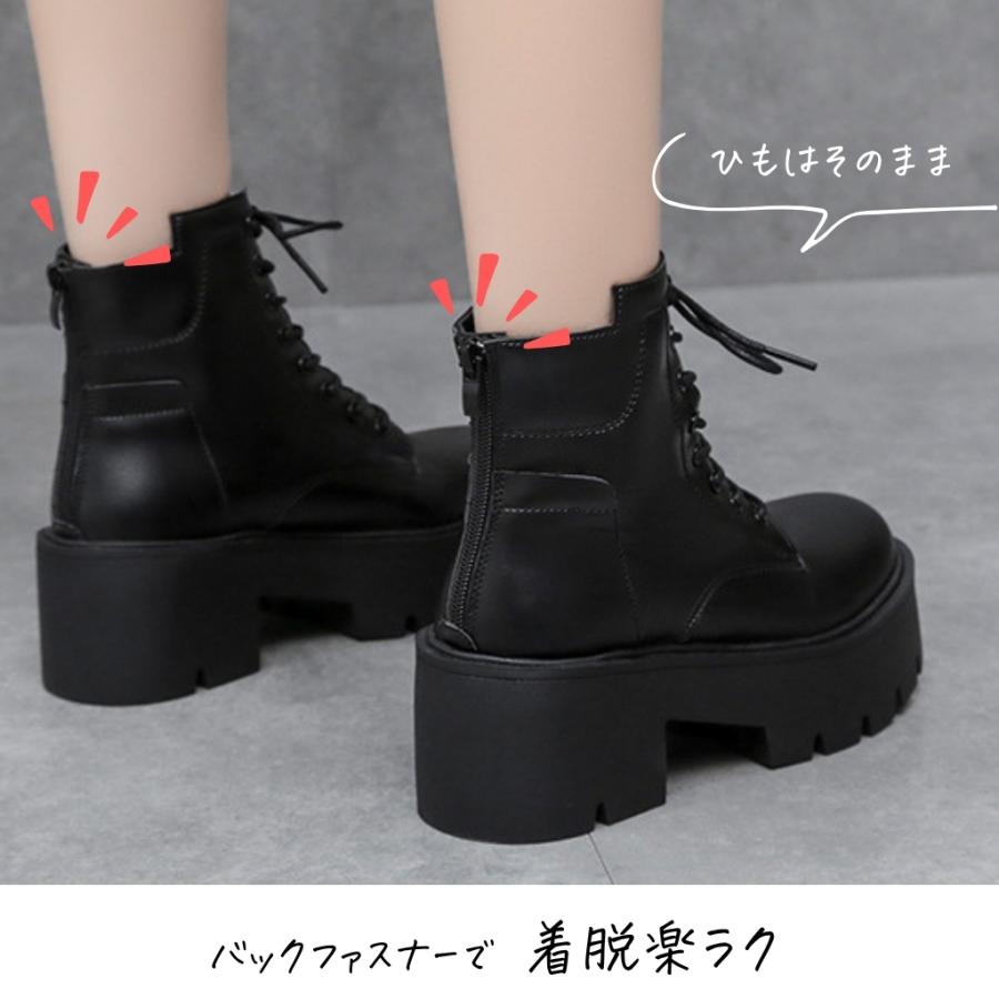 ブーツ レディース ショート 厚底 6.5cm  レースアップブーツ 黒 ヒールアップブーツ 疲れにくい 身長アップ  後ろジップ おしゃれ コスプレブーツ 爆買 |  | 03