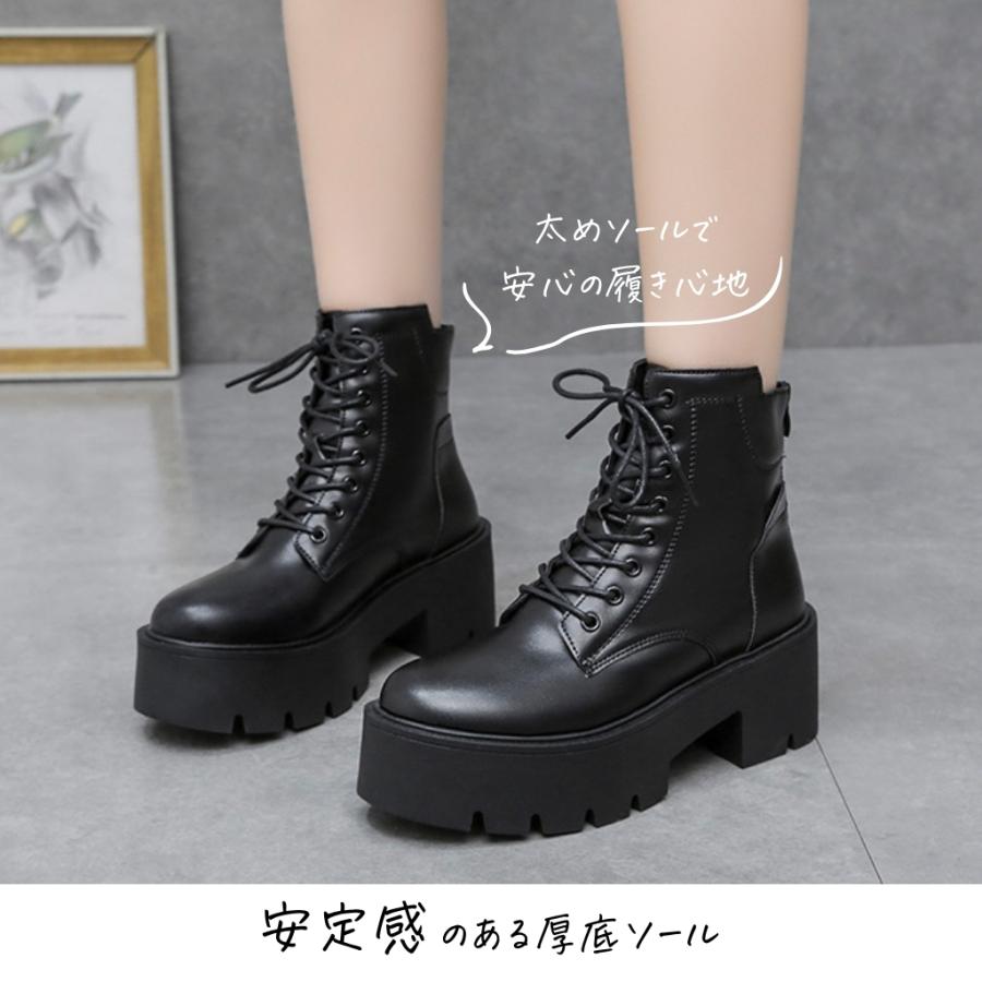 ブーツ レディース ショート 厚底 6.5cm  レースアップブーツ 黒 ヒールアップブーツ 疲れにくい 身長アップ  後ろジップ おしゃれ コスプレブーツ 爆買 |  | 04
