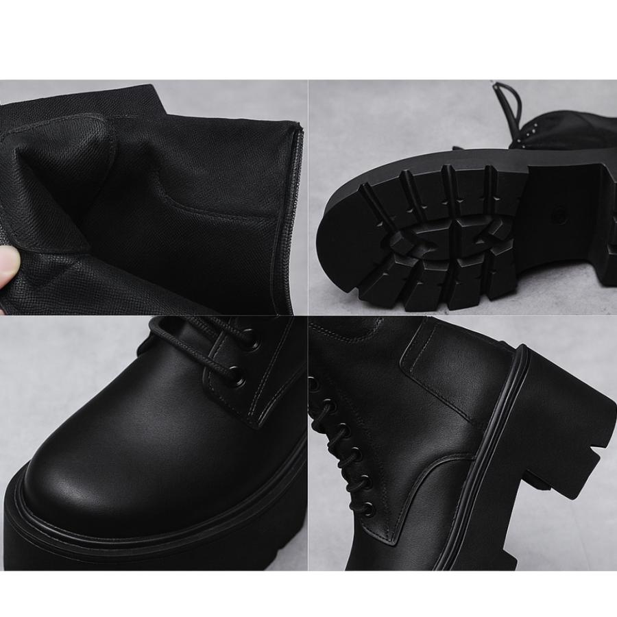 ブーツ レディース ショート 厚底 6.5cm  レースアップブーツ 黒 ヒールアップブーツ 疲れにくい 身長アップ  後ろジップ おしゃれ コスプレブーツ 爆買 |  | 08