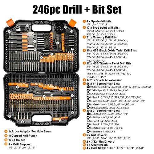 工具 EnerTwistドリルビットセット 木材金属セメントドリルおよびねじ駆動用246ピースド ET-DBA-246｜dotsupplyllc｜02