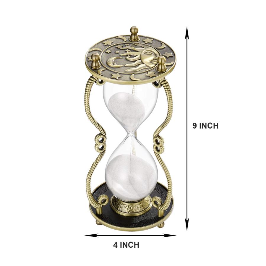 砂時計 置き時計 SuLiao砂時計タイマー60分太陽と月の彫刻真鍮砂時計 金属白砂時計60分 アンティーク｜dotsupplyllc｜07