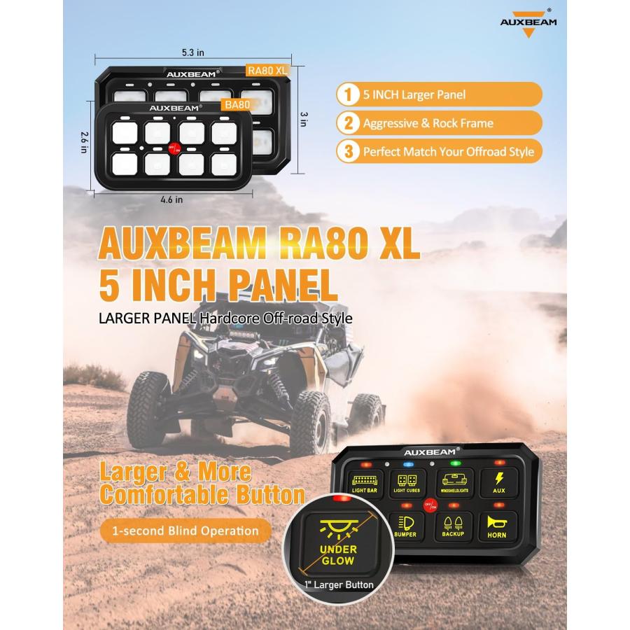 スイッチ 交換 Auxbeam 8 ギャング パネル RA80 XL RGB 5 インチ スイッチ 交換 Auxbeam 8 ギャング パネル RA80 XL RGB 5 インチ