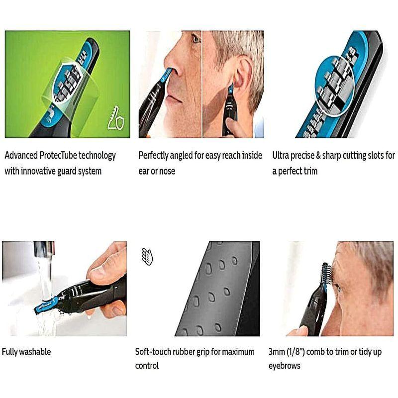 Philips Norelcoシリーズ 1000 ノーズトリマー NT1700 鼻、耳、眉毛用ヘアトリミング ProtecTubeテクノロジ Philips Norelcoシリーズ ノーズトリマー NT1700 眉毛用ヘアトリミング 3mm 1/8インチ