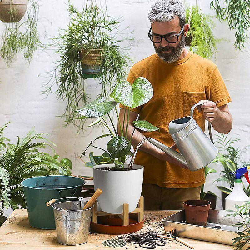 T4u 給水鉢 竹製スタンド付き 6号鉢 2個セット プラスチック 植木鉢 給水プランター 観葉植物鉢 花鉢 底穴なし プランター ガーデニ ドットコム 通販 Yahoo ショッピング