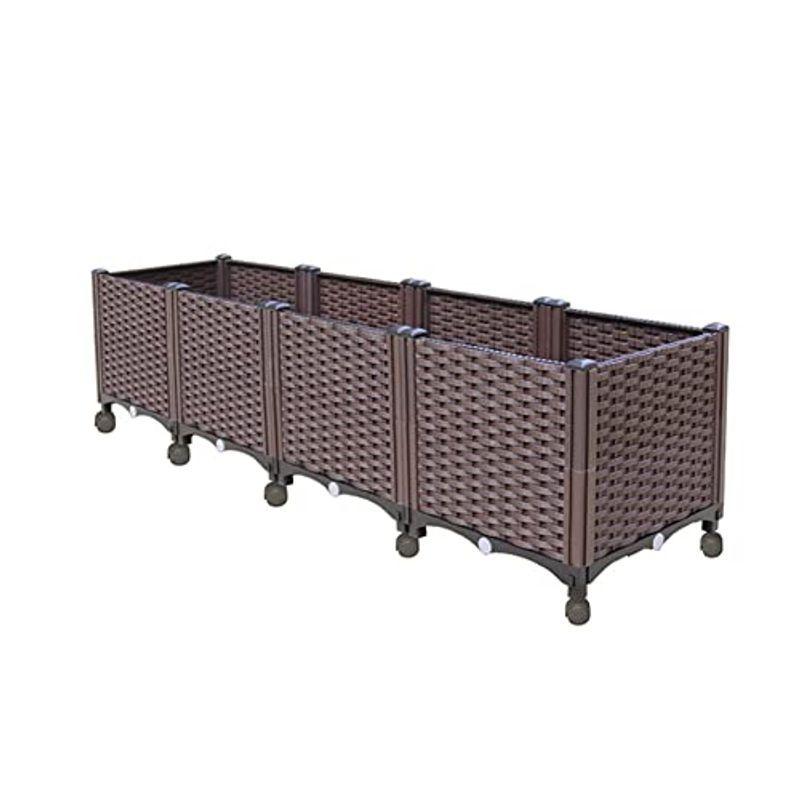 Aeon hum 組立式ガーデンボックス プランターボックス プラスチック 園芸 鉢植え入れ 花、植物、野菜栽培 自由組立 滑車付け ブラウ