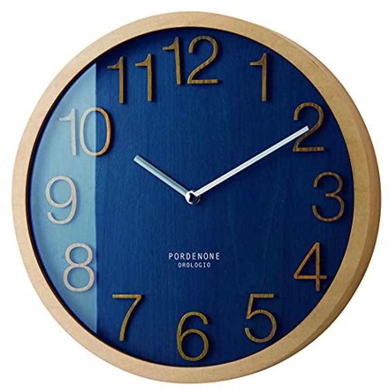 INTERFORM INC. インターフォルム 電波時計 壁掛け ウッドフレーム 木 シンプル 掛け時計 見やすい ネイビー Plock プ