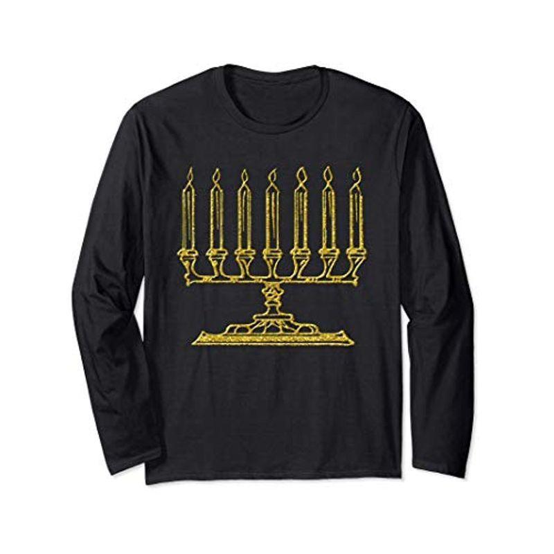 Menorah Hanukkah, Jews Golden retro Candles symbol 長袖Tシャツ