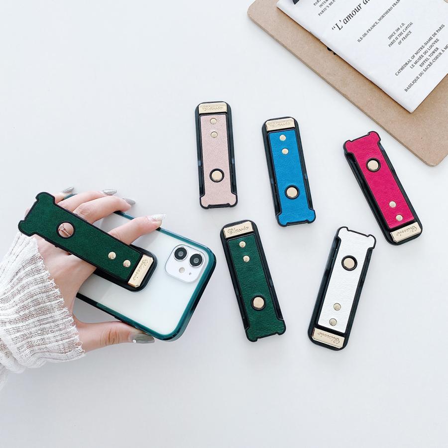 プレミアムスマホバンド PUレザー スマホリングバンド調整 フィンガーバンド スマホベルト 粘着シール 携帯ホルダー 選べる10色 落下防止