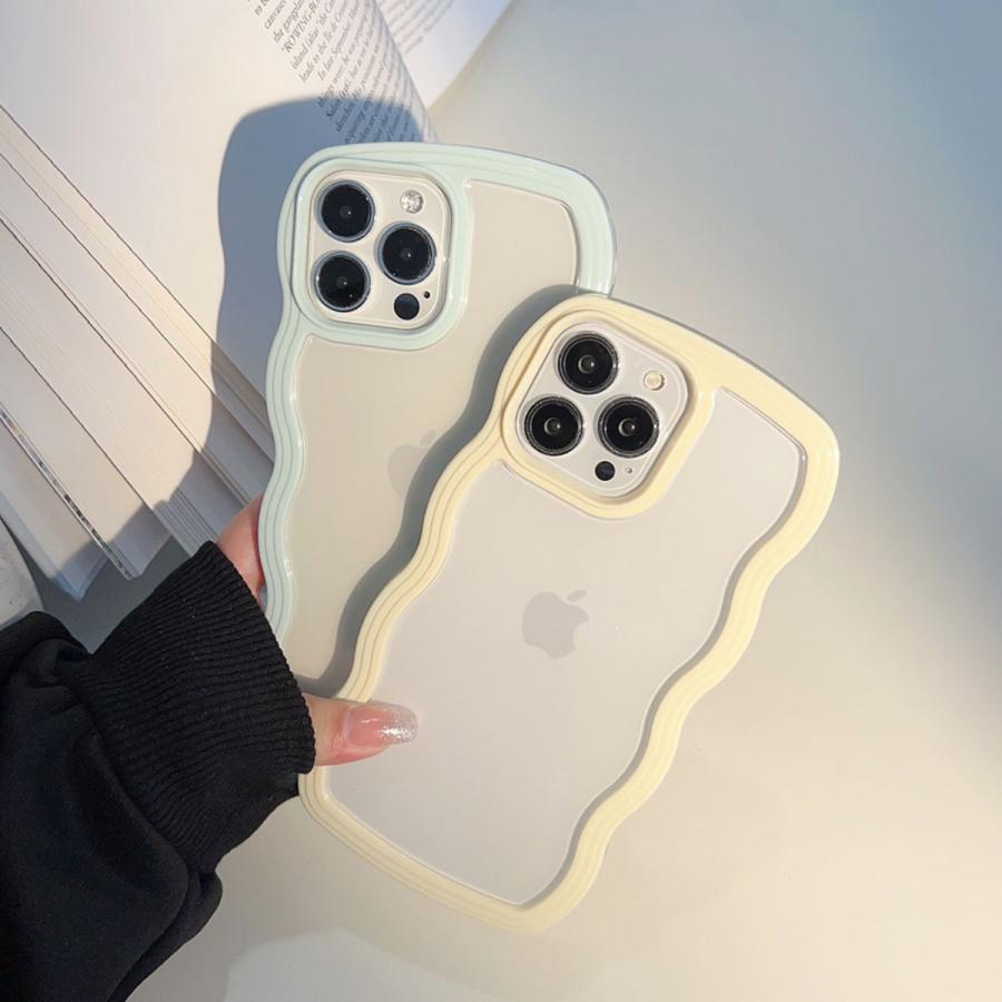 iPhone15 ケース iPhone15Pro ケース iPhone14 ケース 13 韓国 おしゃれ かわいい 耐衝撃 クリアケース クリア 透明 大人かわいい パステルカラー ウェーブ｜dottodot｜11