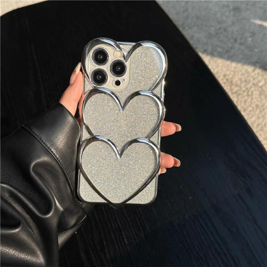 iPhone16 ケース　ハート　キラキラ　シルバー　韓国　大人可愛い 人気 iPhone16ケース ハート シルバー キラキラ 大人可愛い 韓国風 人気