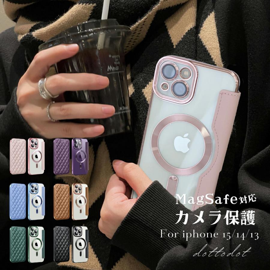 iPhone15 ケース iPhone15Pro MagSafe 手帳型 クリア 韓国 カード収納