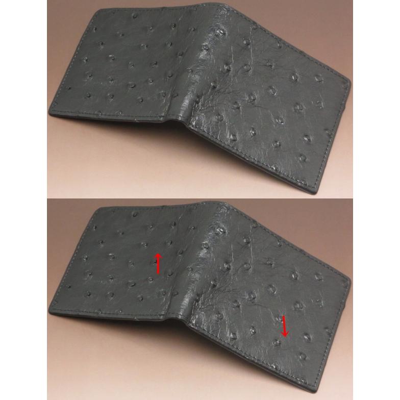 現品発送 本革 オーストリッチ 二つ折り財布 一枚革 ブラック 財布 黒