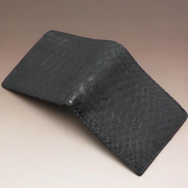 ※ベベンビ※Bill Wall Leather 二つ折り財布 ブラック 現品発送 本革 パイソン 二つ折り財布 一枚革 ブラック 財布 ヘビ革 黒
