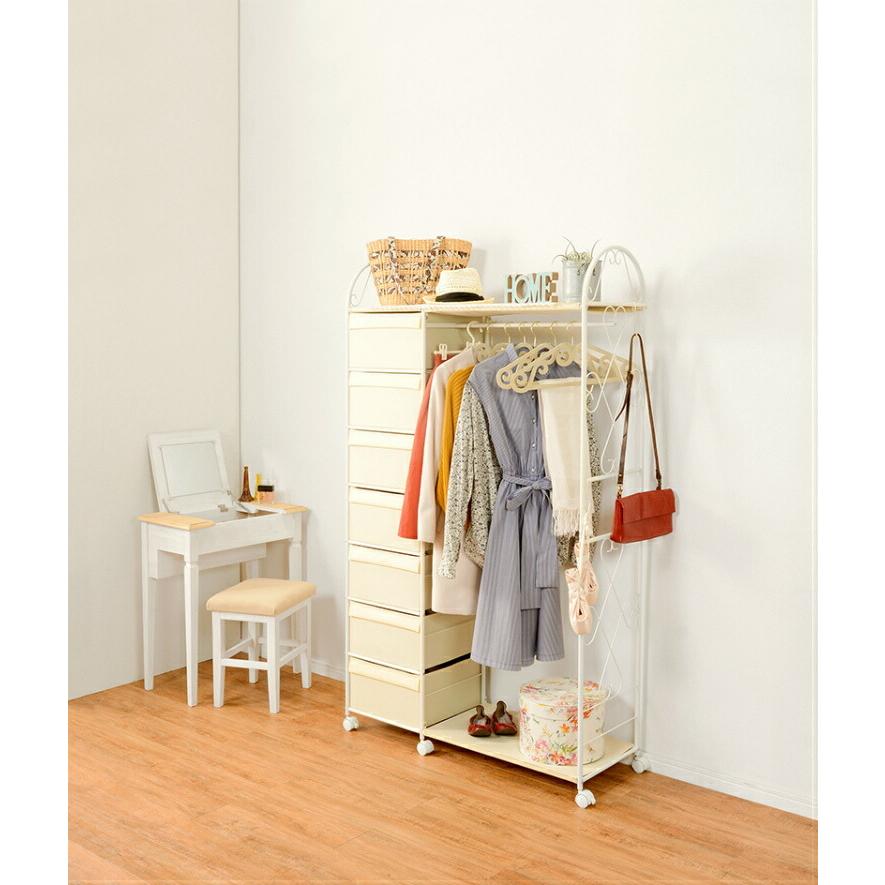 ハンガーラック おしゃれ 衣類収納 クローゼット 可愛い 引き出し付き 洋服 ワードローブ タオル 下着 収納 チェスト ホワイト キャスター付き 省スペース 03 017 サムライ家具 通販 Yahoo ショッピング