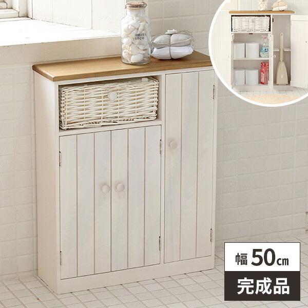 トイレ収納 スリム 棚 完成品 おしゃれ 扉付き 幅50cm 薄型 木製