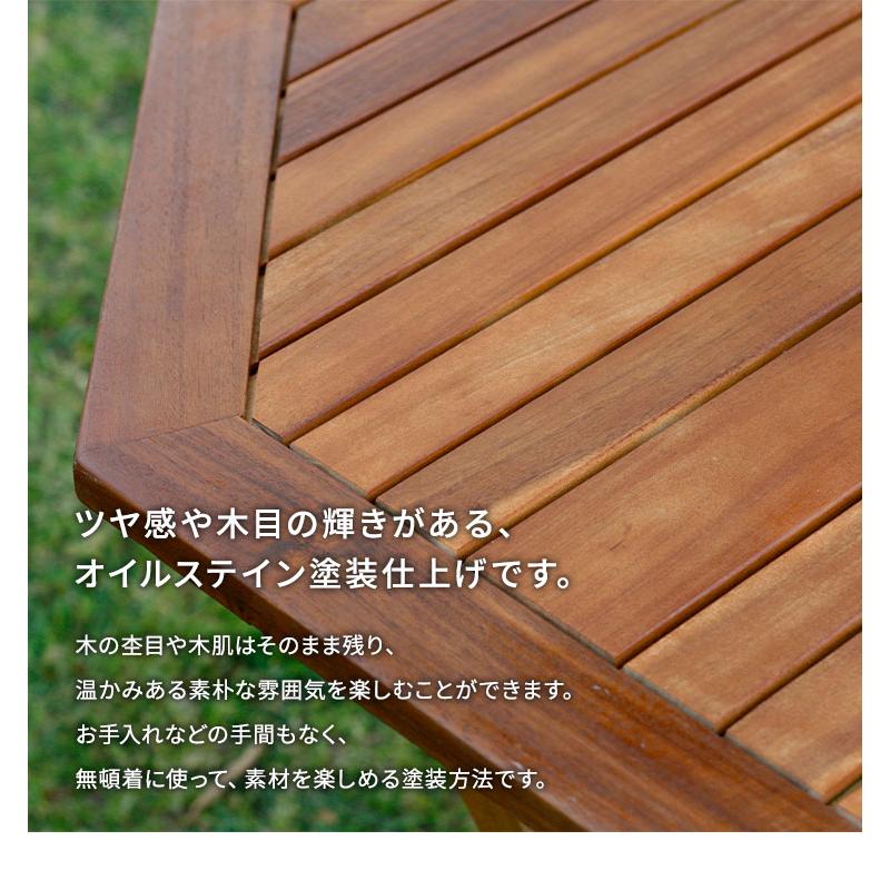 ガーデンテーブル 90cm パラソル穴付き 木製 折りたたみ 天然木 屋外 2