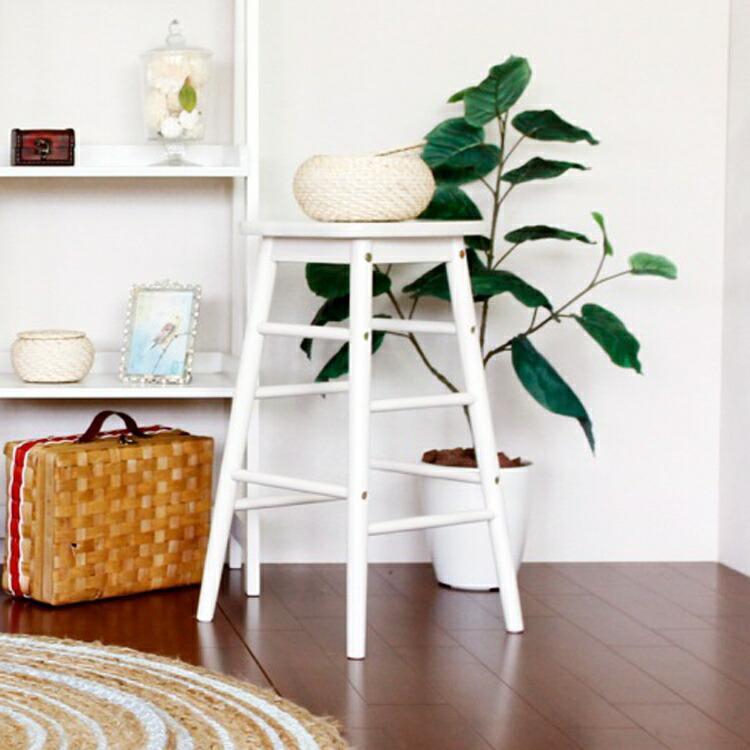 椅子 スツール ハイスツール 白 木製 背もたれなし 60cm カウンター