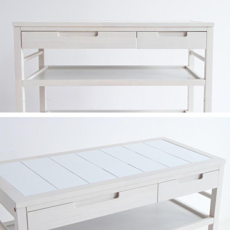 タイルトップホワイトウッドキャスターワゴン【monoroom町田】 タイルトップホワイトウッドキャスターワゴン【monoroom町田】