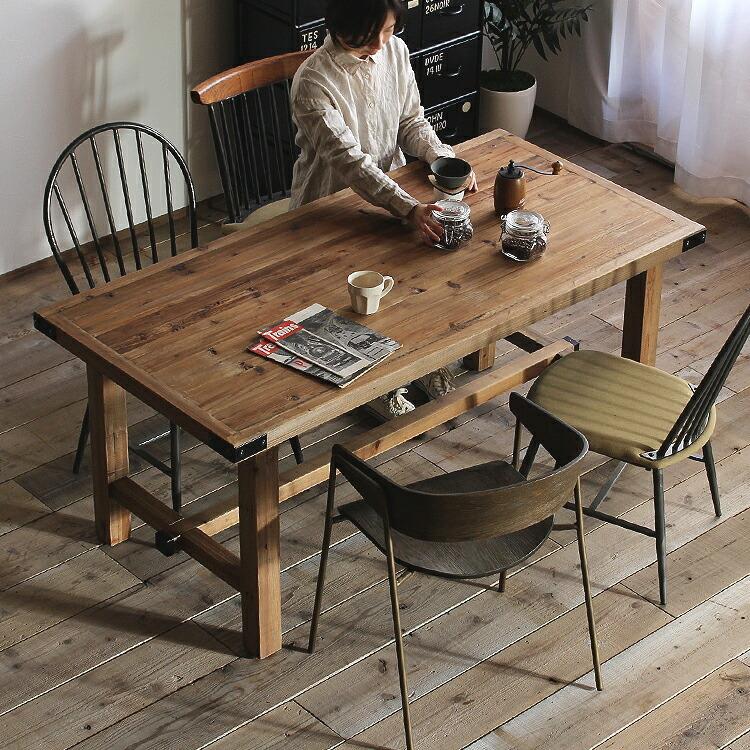 ダイニングテーブル おしゃれ アンティーク 4人掛け テーブル 幅160cm 古材 食卓 カフェ風 無垢 ヴィンテージ 長方形 単品 高さ70cm 天然木 木製テーブル 机 26 548 サムライ家具 通販 Yahoo ショッピング