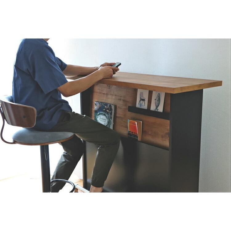 カウンターテーブル 完成品 日本製 幅120cm 収納付き 対面 足置き付き