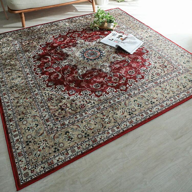 ラグマット おしゃれ ラグ ヴィンテージ風 洗える メダリオン 絨毯 正方形 年中 ラグカーペット 短毛 高級感 ペルシャ風 リビングラグ 柄 2畳 夏用ラグ スクエア 27 495 190 Square サムライ家具 通販 Yahoo ショッピング