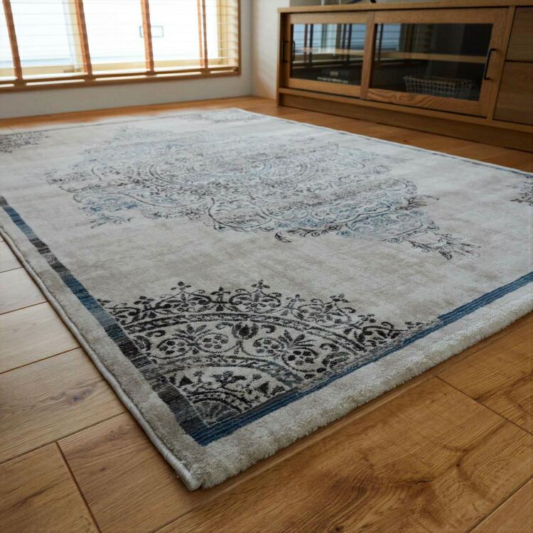 ラグマット ウィルトン織り じゅうたん ヴィンテージ風 おしゃれ 絨毯 夏用ラグ カーペット アンティーク風 190×190 正方形 【Upright】 華やか