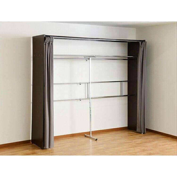 ウォークインクローゼット ハンガーラック カバー付き 収納 2段 洋服収納 頑丈 大型 ワードローブ 壁面 壁 ダブル カーテン付き ワイド