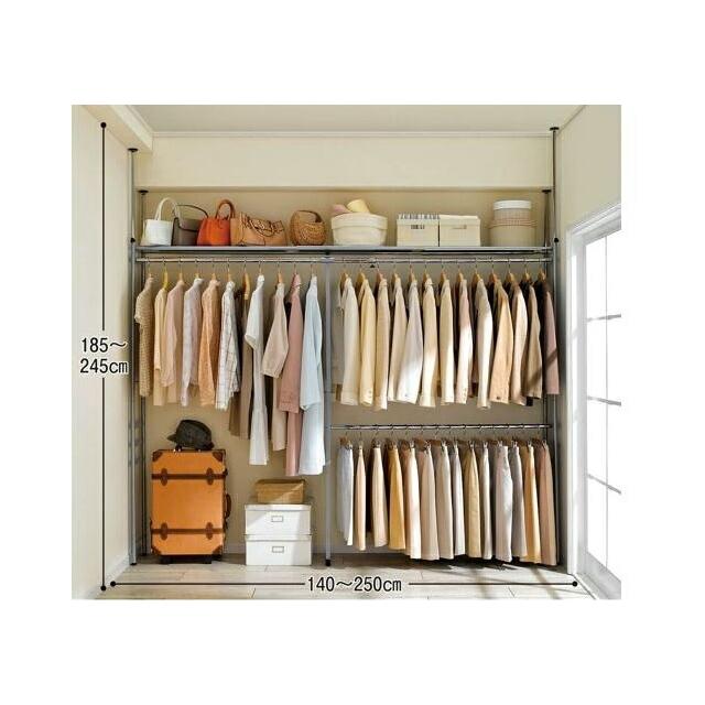 クローゼット ワードローブ 洋服掛け 棚付き 壁面収納 突っ張り