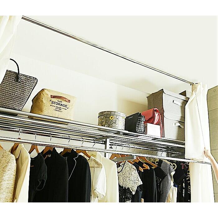 ウォークインクローゼット 収納 ハンガーラック 突っ張り カバー付き ワードローブ クローゼット 洋服収納 2段 大型 頑丈 壁 天井