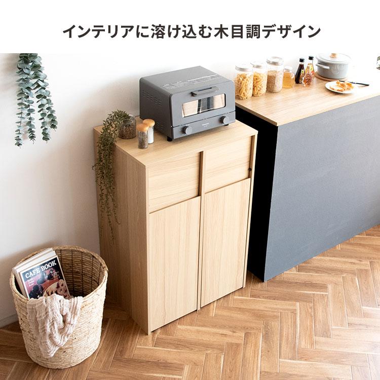 ゴミ箱 幅60cm 45L 45リットル 2分別 木製 ダストボックス プッシュ式