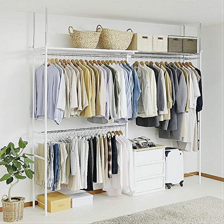 洋服収納 ハンガーラック クローゼット 2段 ワードローブ 突っ張り