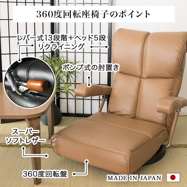 座椅子 回転式 肘付回転レバー座椅子 一人掛けチェア フロアチェア 回転椅子 座椅子 回転式 肘掛け ハイバック 座いす リクライニング 42段階