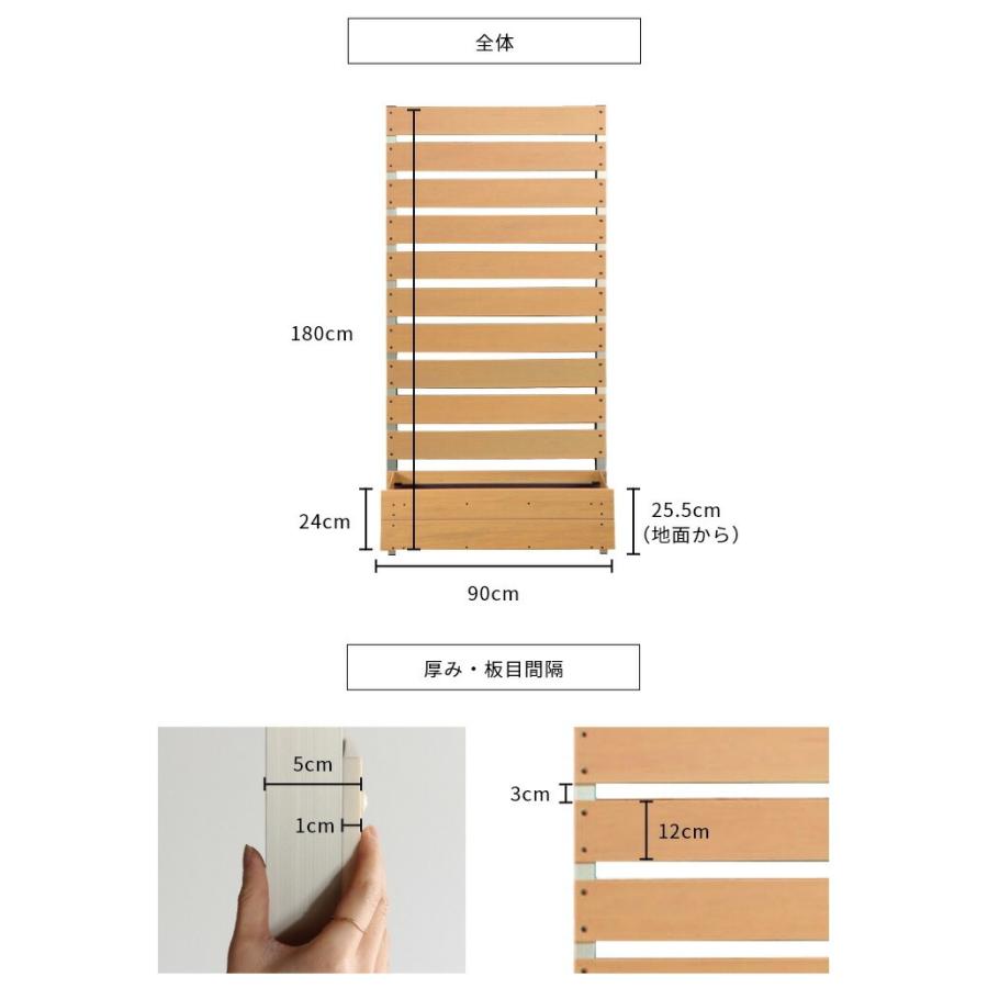 フェンス 目隠し diy 180 プランター付き 置くだけ ハイタイプ おしゃれ 樹脂 ラティス 簡単 ベランダ マンション 後付け 自立 境界 【サインボード】 木目