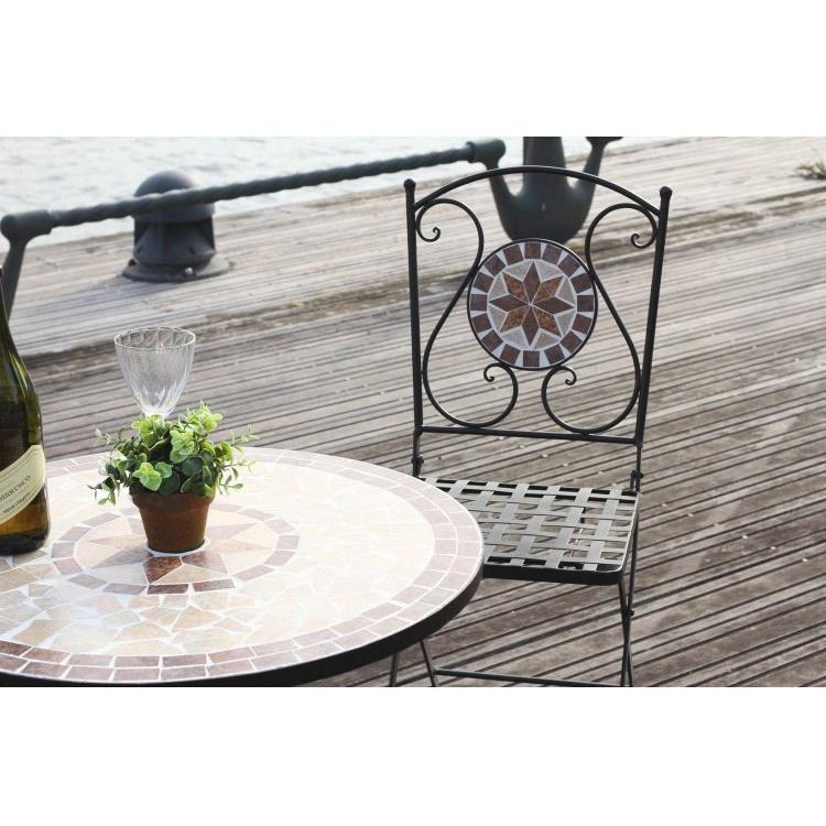 ガーデンチェアー おしゃれ 2脚セット モザイク柄 星柄 幅39.5×奥行51.5×