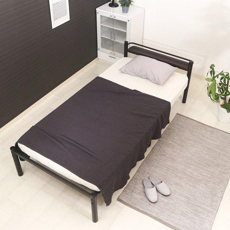 シングルベッド ベッドフレームのみ宮付き 幅100×奥行219×高さ63.5cm ブラック