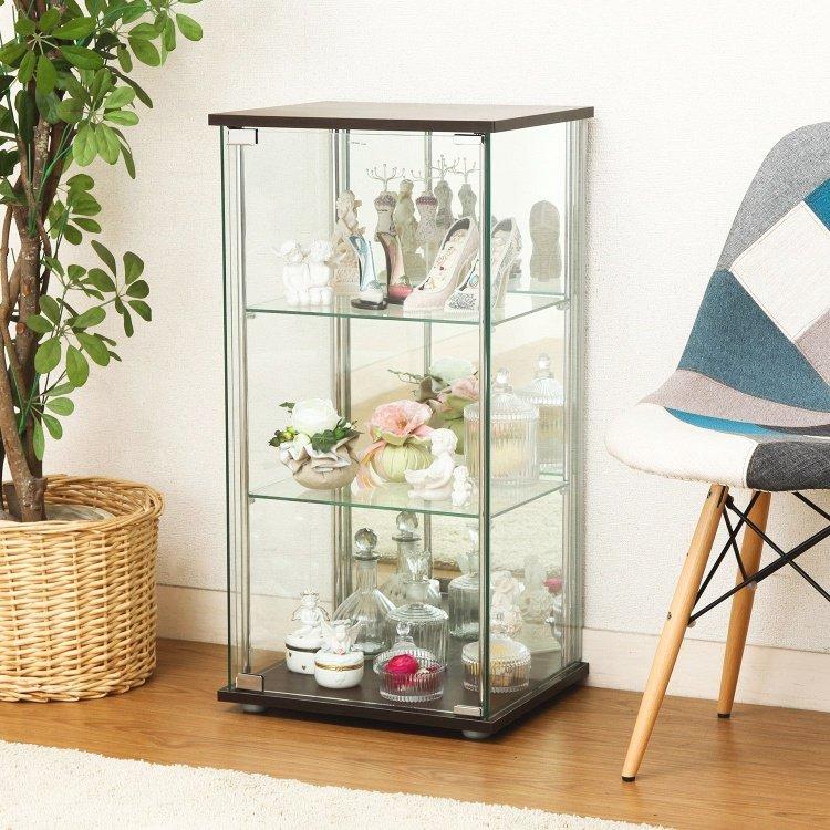 新品】人気No.1！3段ワイドガラスケース白｜背面ミラー仕様