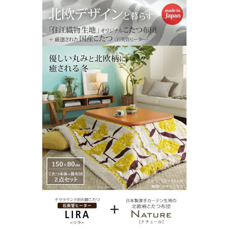 こたつセット 長方形 2点セット 楢ラウンドこたつ 150×80cm+国産北欧柄