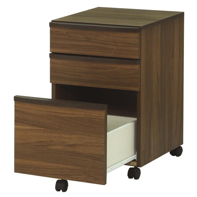 デスクワゴン 3段 キャスター付き 木製 ダークブラウン リビングワゴン  