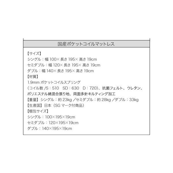 セミダブルベッド マットレス付き 国産ポケットコイル 収納付きベッド |  | 13