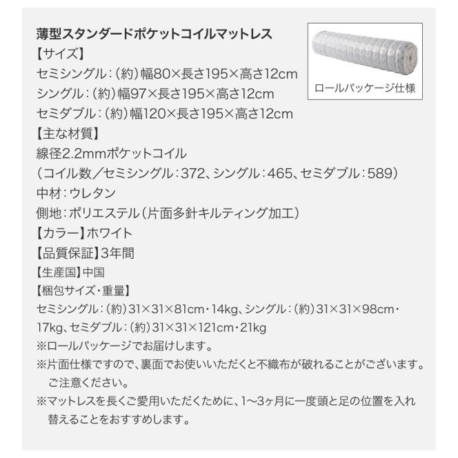 新作の商品 組立設置付 セミシングルベッド マットレス付き 薄型スタンダードポケットコイル 縦開き/深さレギュラー 大容量収納 跳ね上げ式ベッド