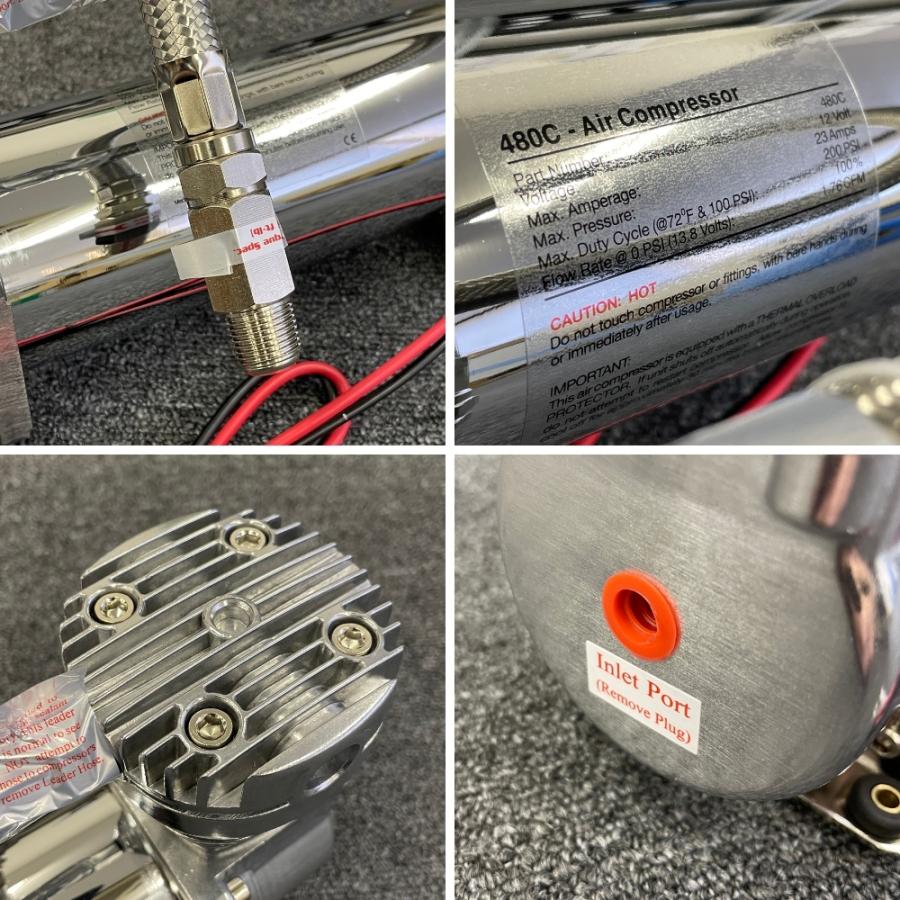 480タイプ エアサス コンプレッサー 200Psi 3/8NPT シルバー 社外
